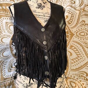 Vintage 100% Real Leather Fringe Crop Vest